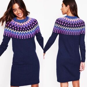 Boden Fair Isle Eleanor Sparkle Navy Blue Sweater Dress - Size 10 - Long Sleeve